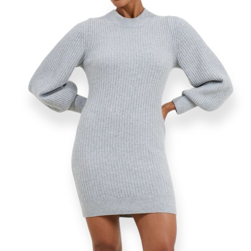FRENCH CONNECTION NWT Vhari Babysoft Rib Sweater Dress Mid-Grey Melange- M 90s
